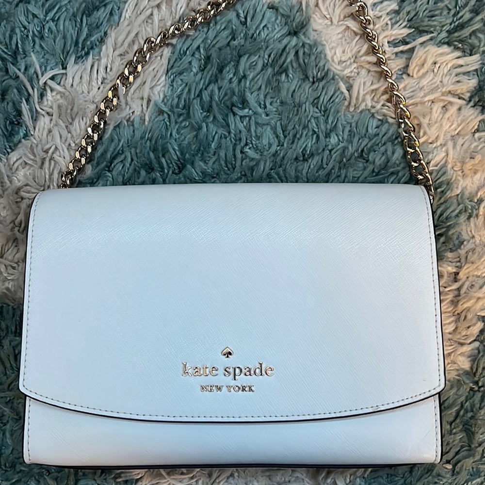 white leather kate spade new york purse gold chain strap